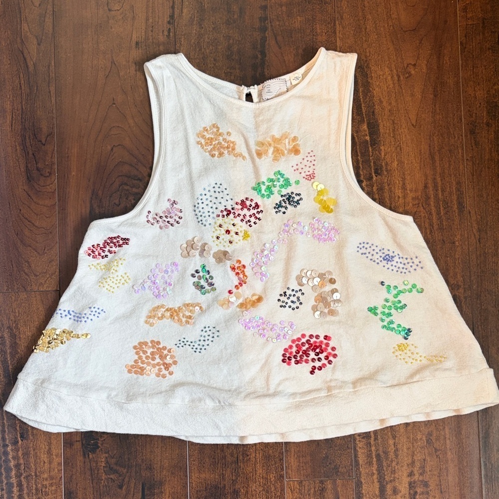 Anthropologie Tank Top - Cream with Colorful Sequins XS - Picture 1 of 5
